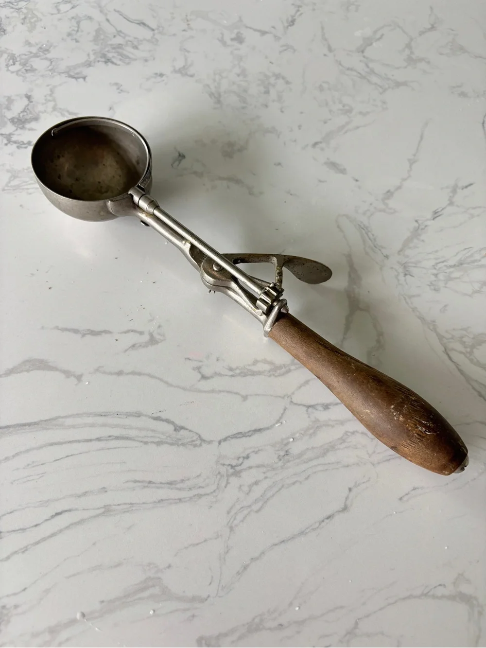 Antique Gilchrist 31 Mechanical Ice Cream Scoop with Wooden Handle